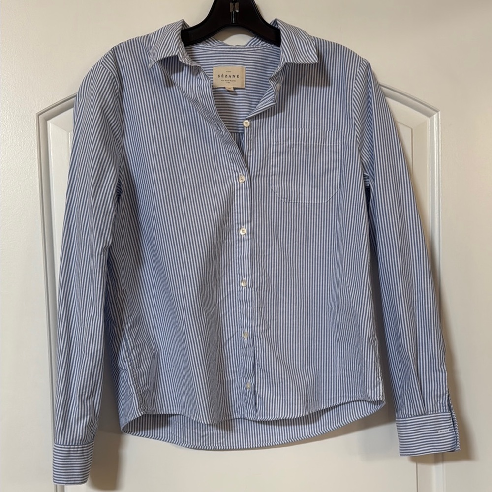 Sezane Blue Button Down Shirt Classic Cotton Top